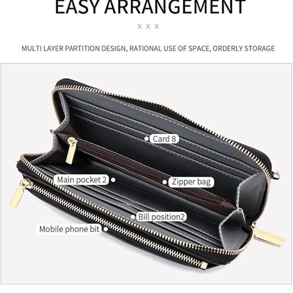 Bling Rhinestone RFID Blocking Touch Screen Phone Bag Womens Wallet Wristlet Clu - Picture 4 of 5